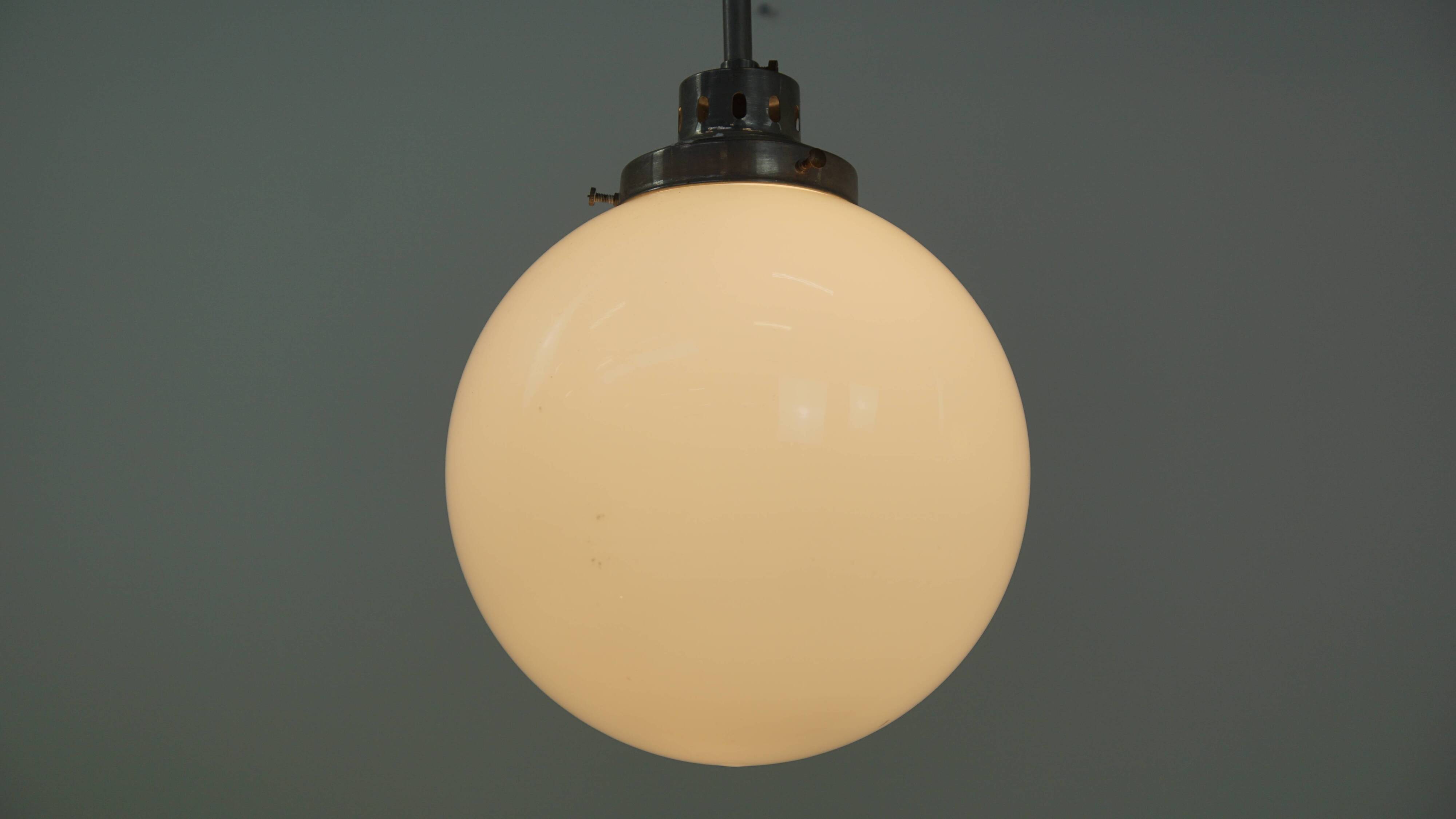 Vintage Art Deco style milk glass and brass ceiling light