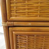 Storage column, bookcase in wood and woven rattan