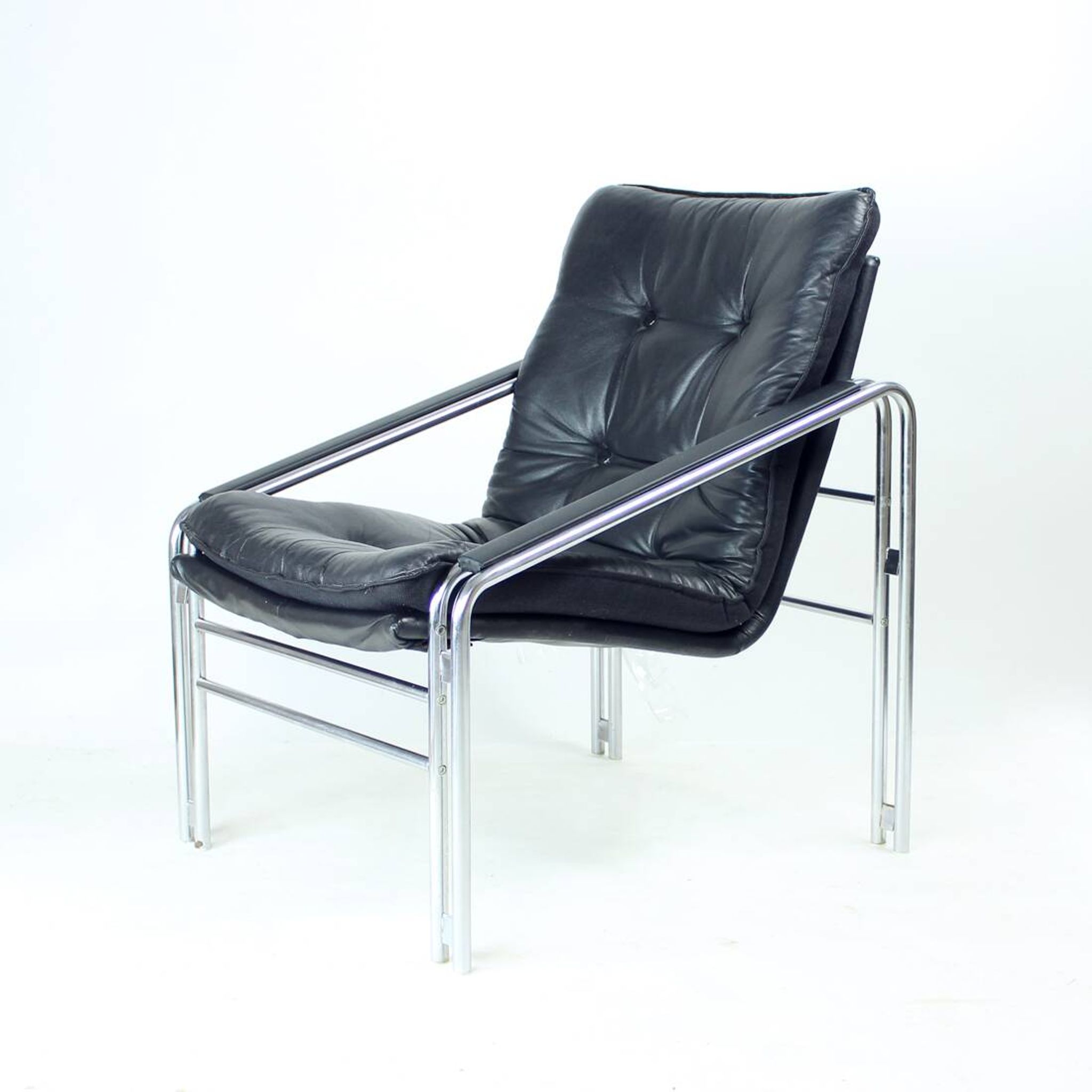 Mid Century Lounge Chairs In Chrome And Faux Leather, Czechoslovakia 1960s, Set Of 2