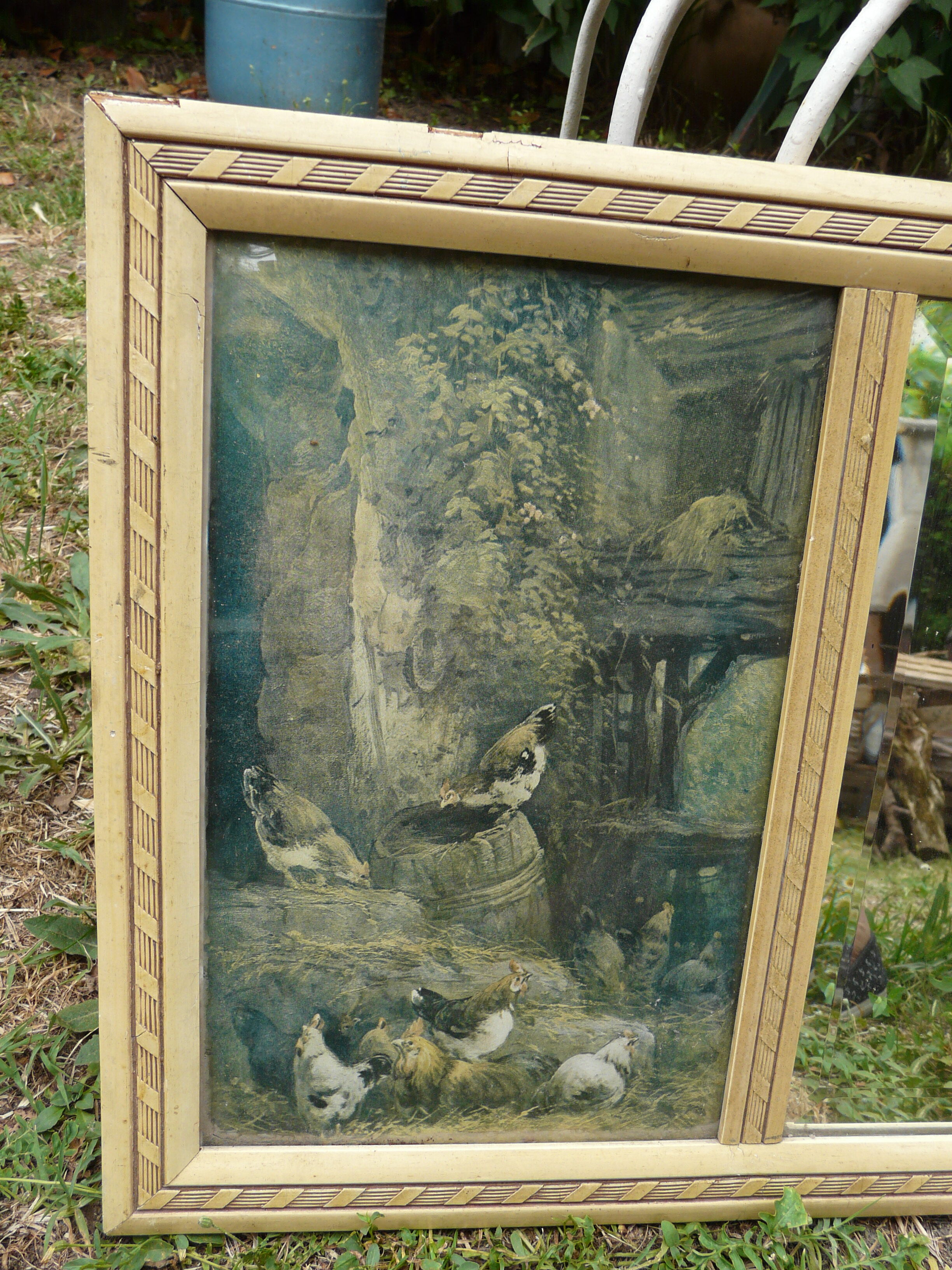 Beveled wall mirror with engravings 40s-50s