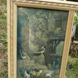 Beveled wall mirror with engravings 40s-50s