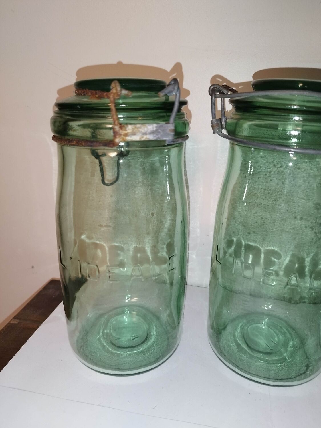 Lot 3 ideal green glass jars