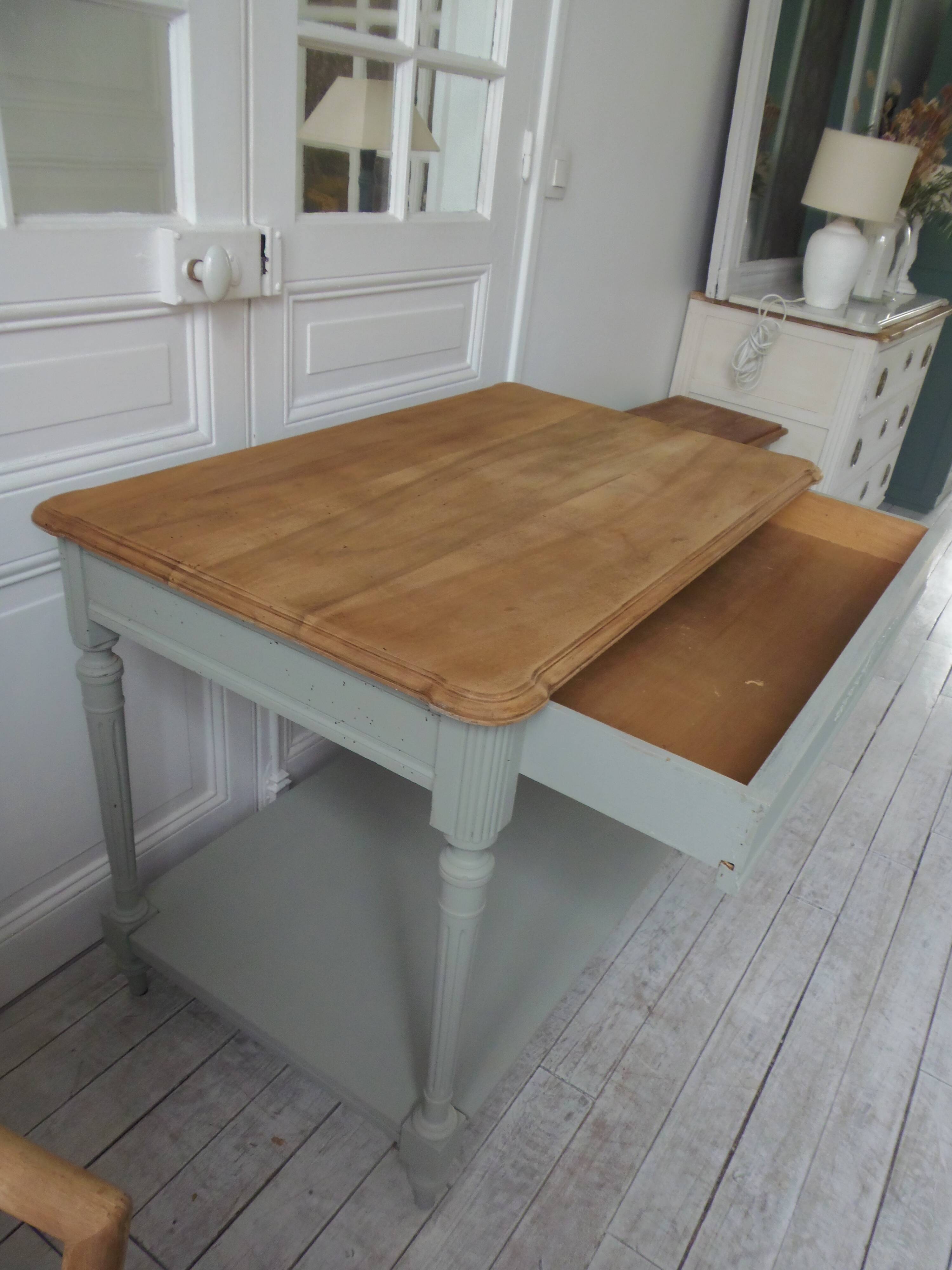 Louis XVI style desk and serving trolley in beautifully crafted verdigris walnut.