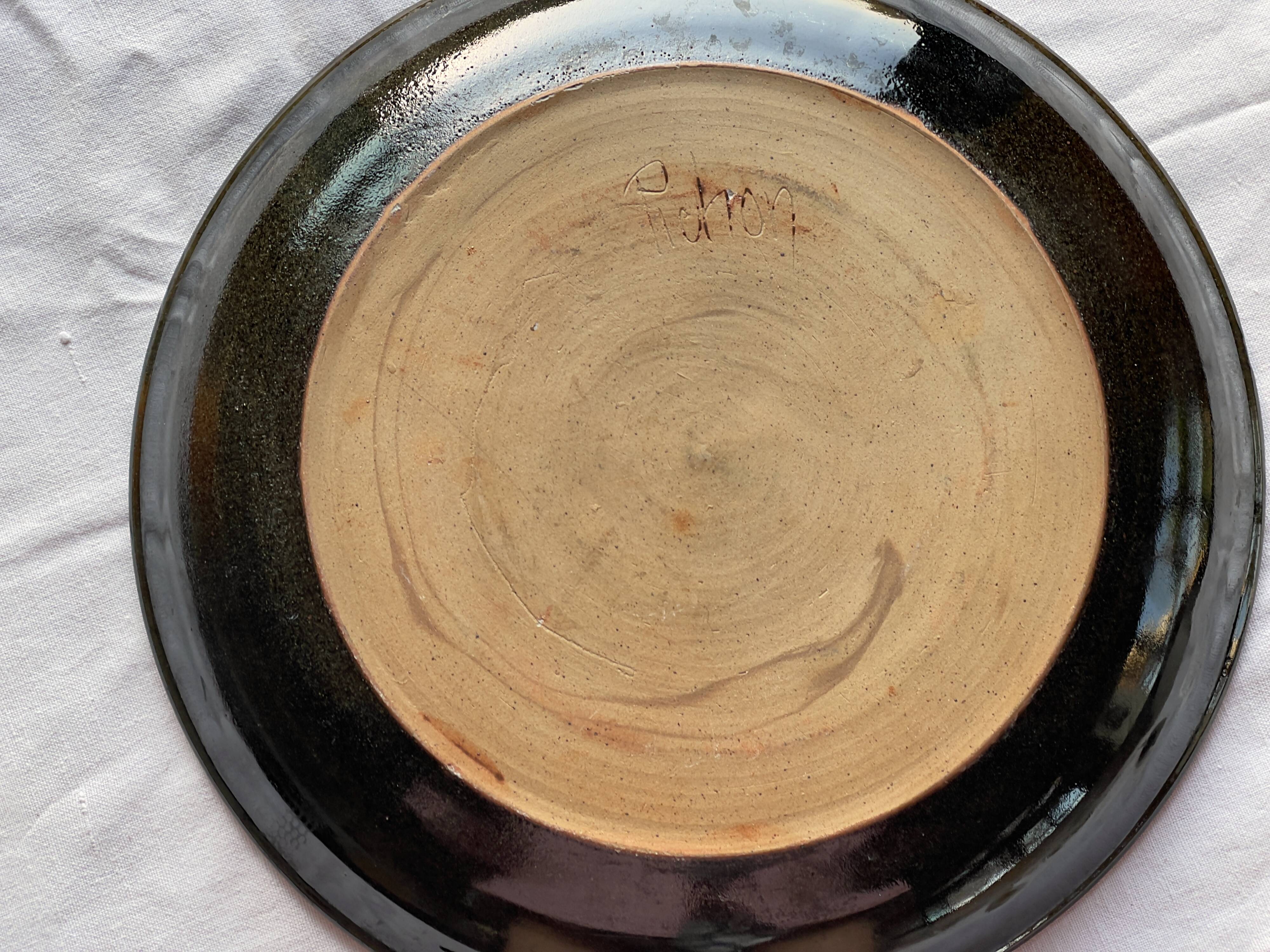 Large Pichon stoneware dish 1960