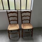 5 oak and straw chairs