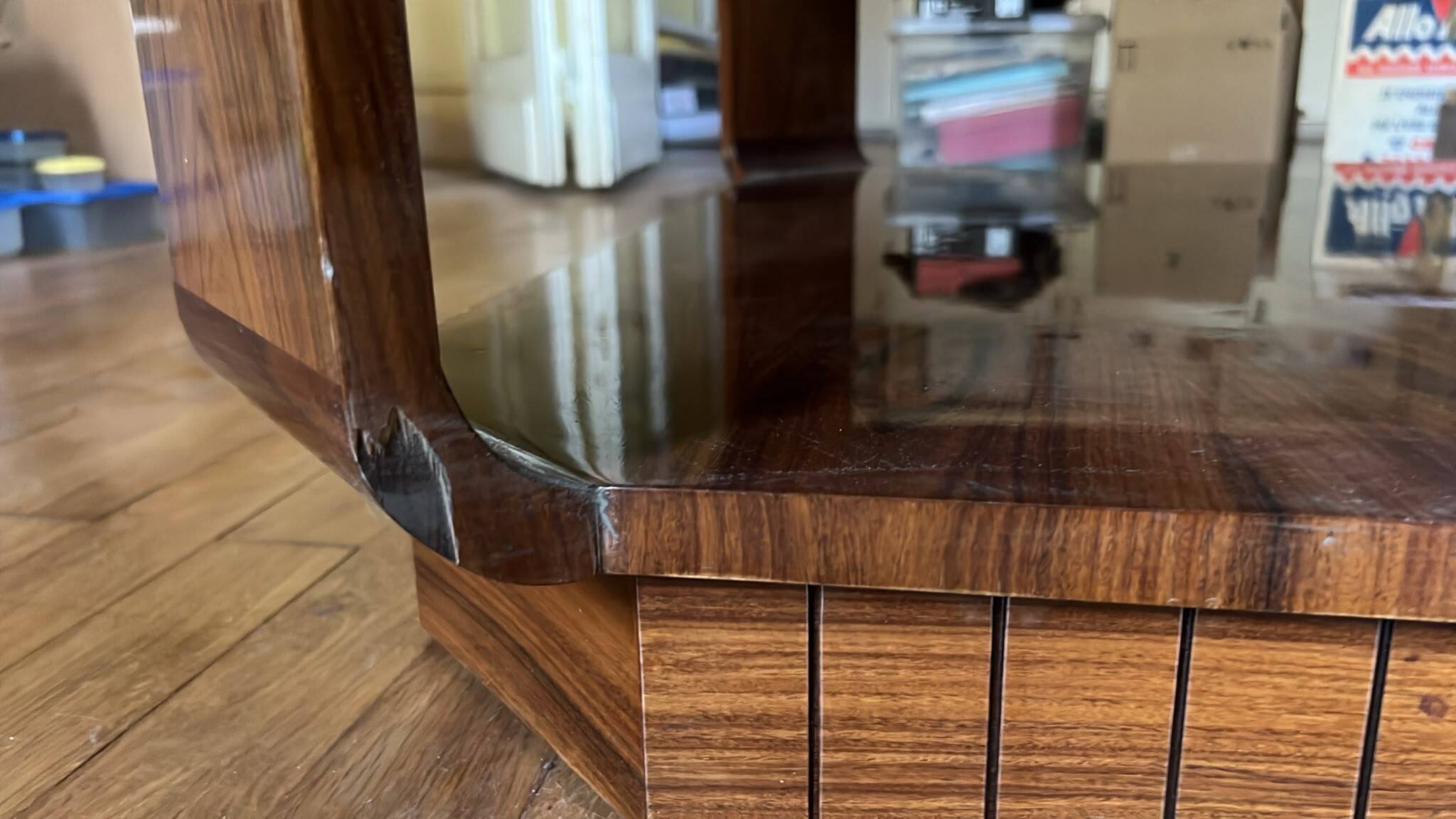 Varnished coffee table in exotic wood