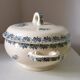 Antique Earthenware Soup Tureen with Blue Floral Decoration