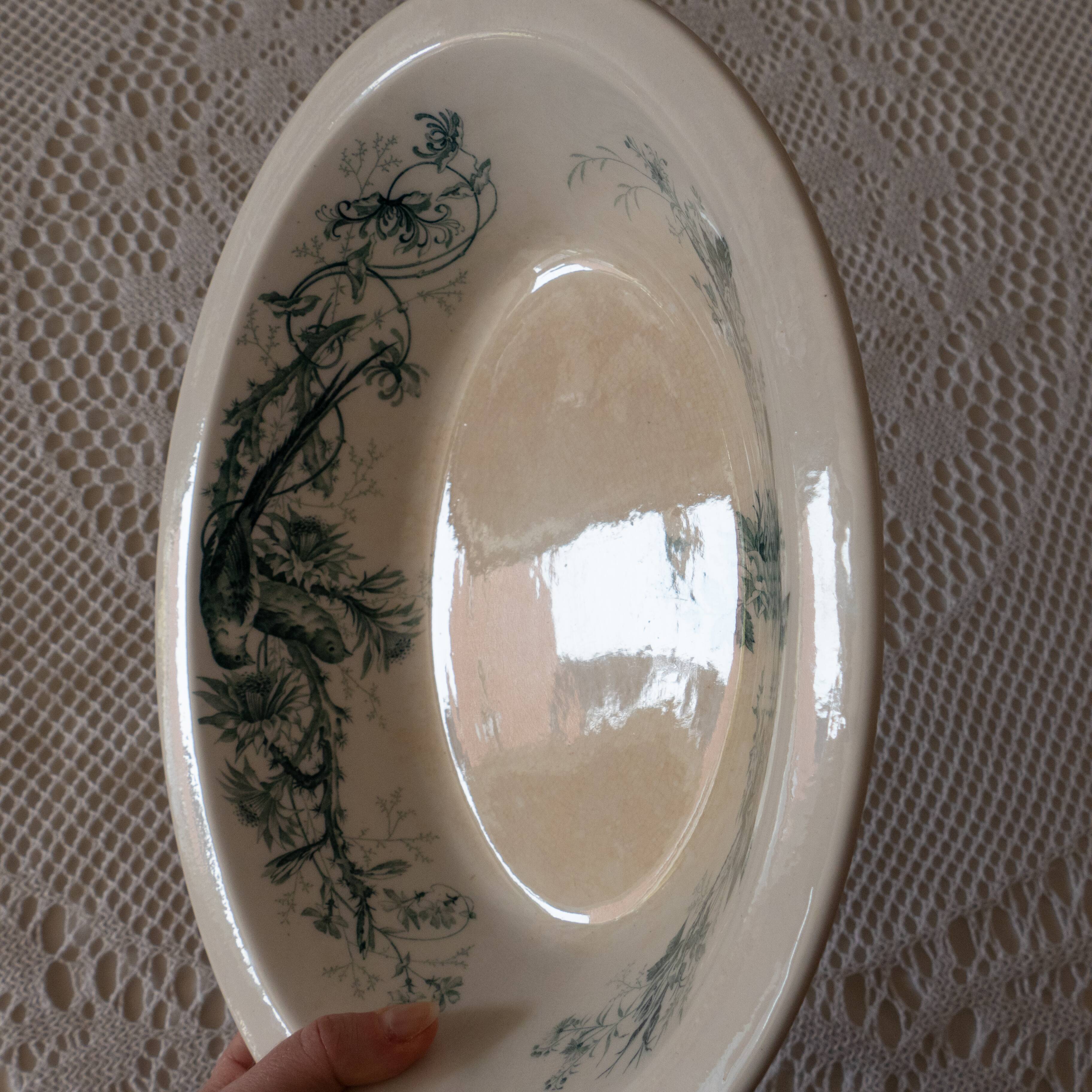 Large old iron earth dish Villeroy & Boch birds