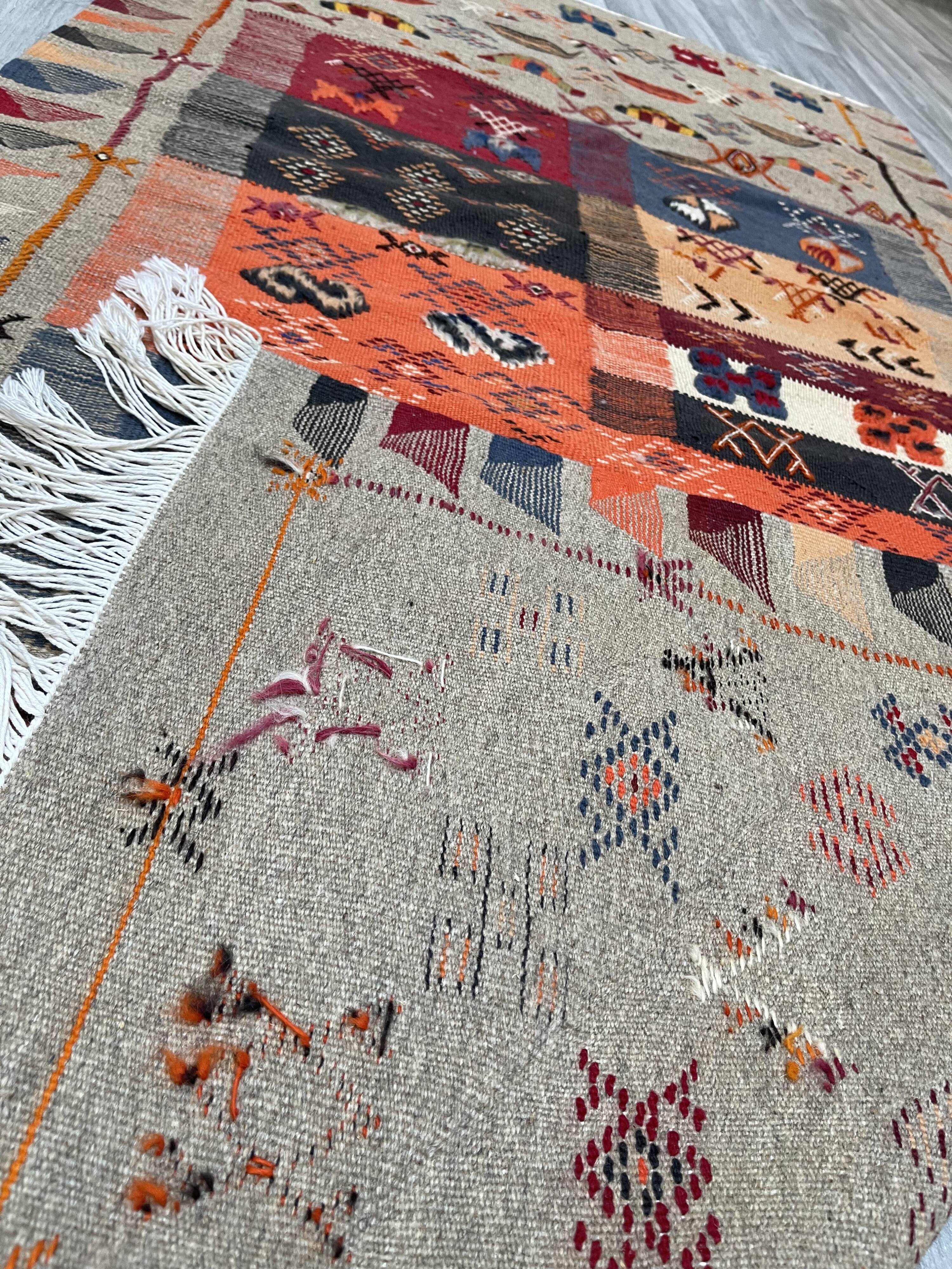Unique and medium berber kilim, red rug, moroccan kilim, decoration rug