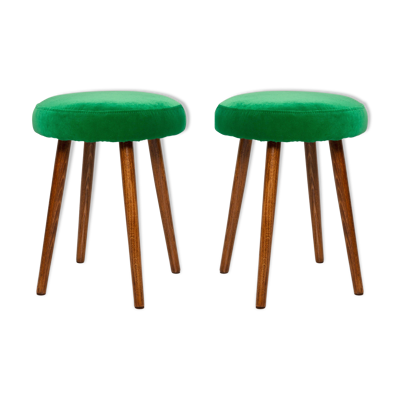 Lot de deux tabourets en velours vert gazon de style Mid-Century, Europe, années 1960