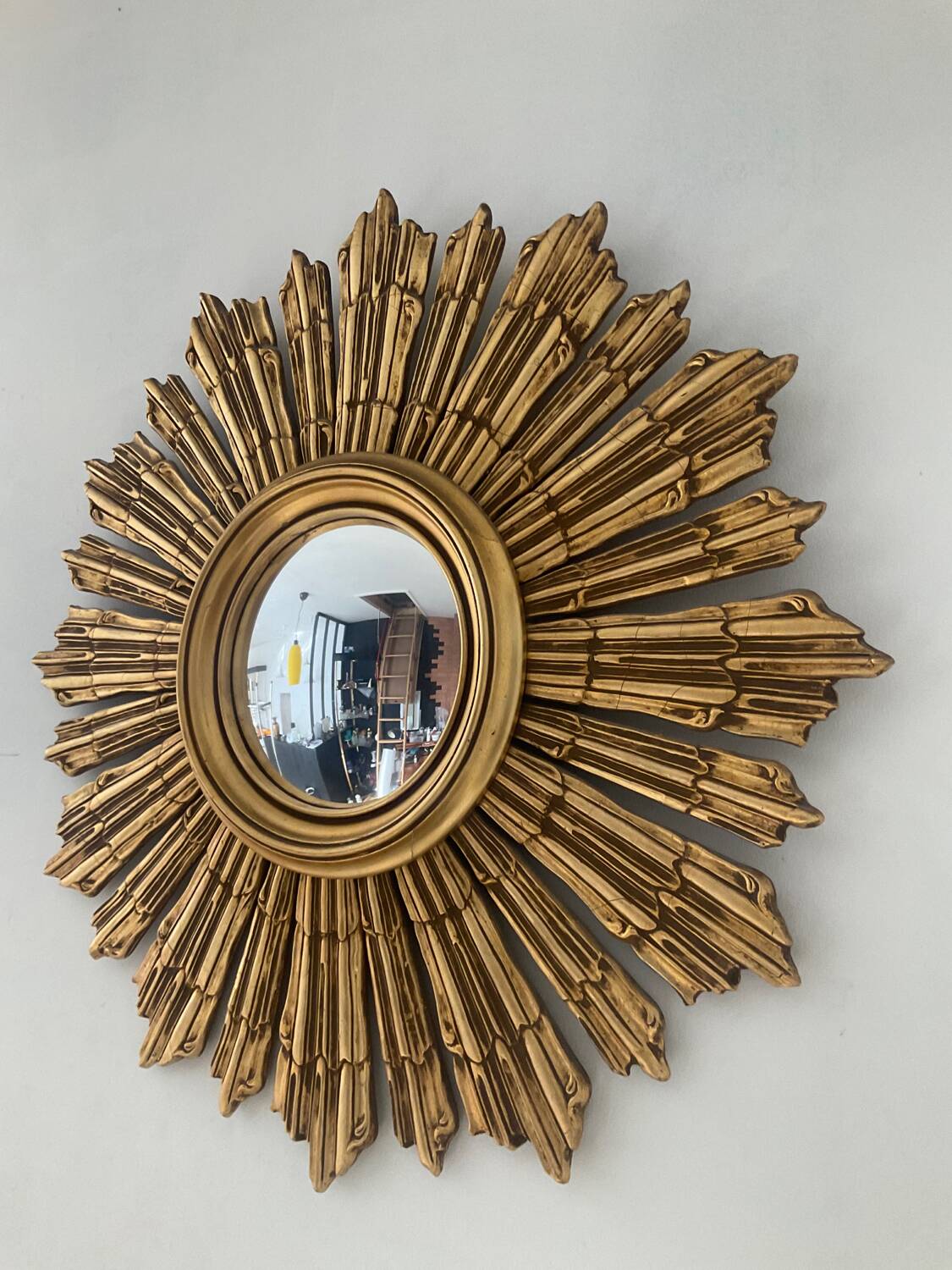 Old witch's eye mirror in gilded wood 62cm