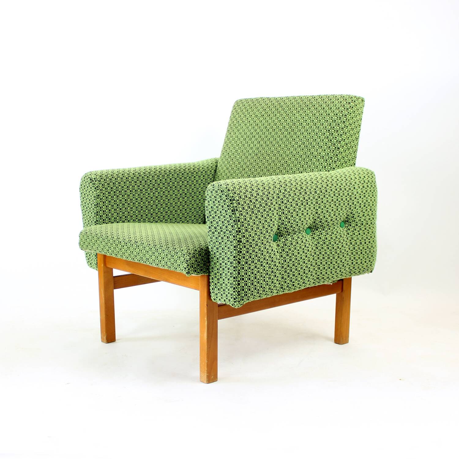 Midcentury Armchair In Fabric & Beech, Czechoslovakia 1960s