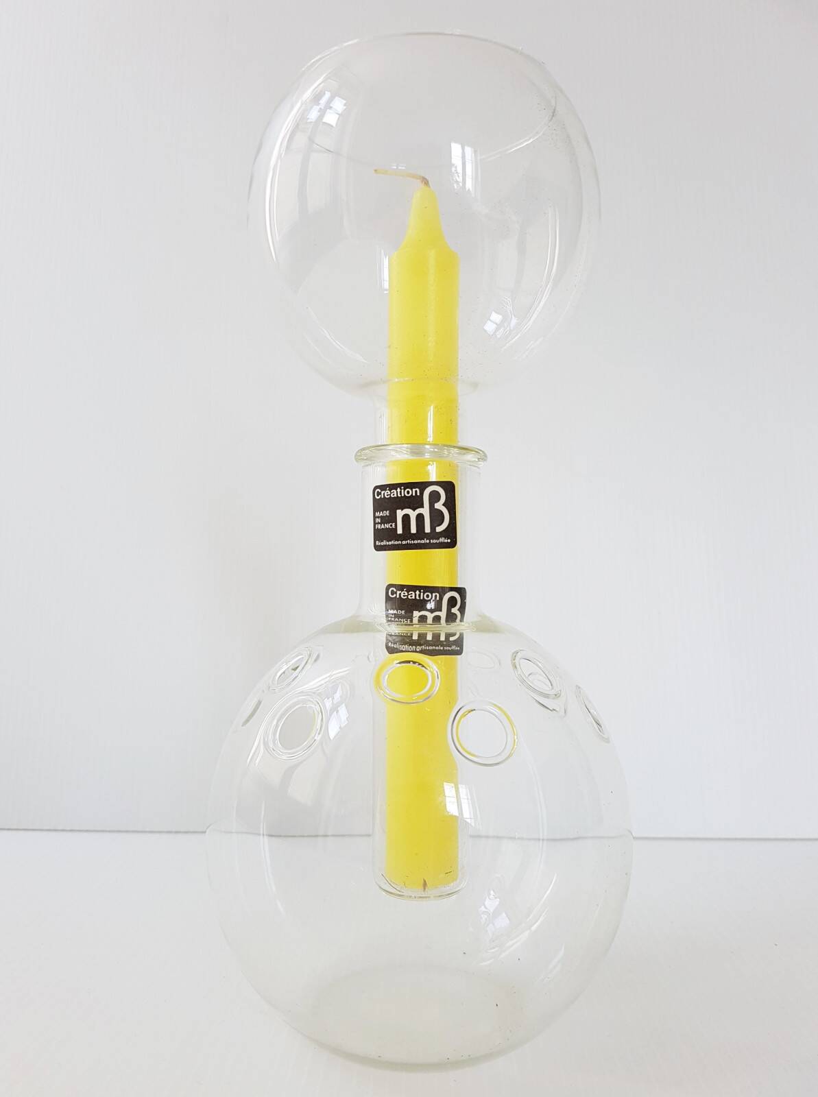 Vase flower holder candle holder in blown glass 1970 vintage 70s 70's 1970s