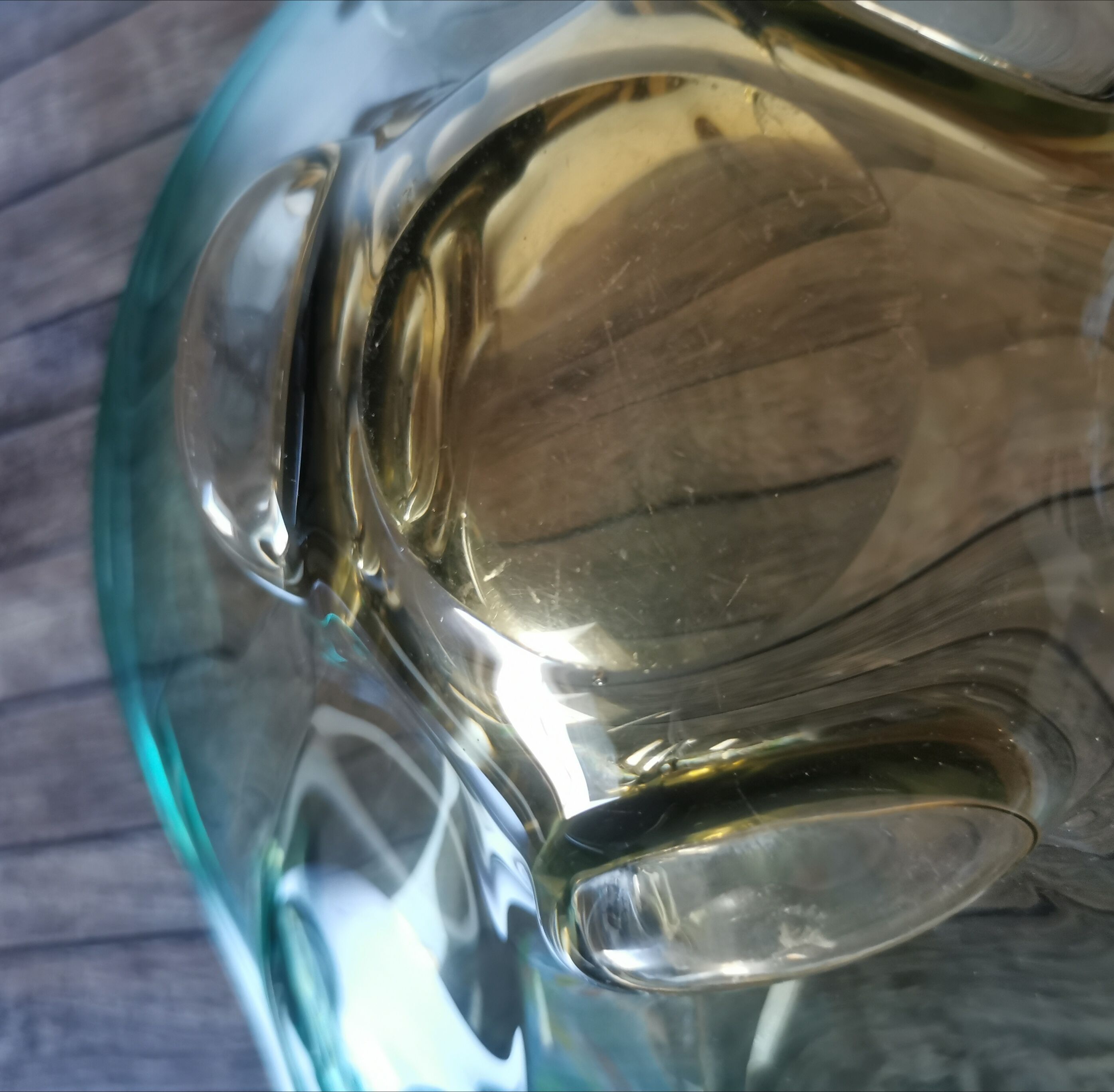 Large amber and green glass cup