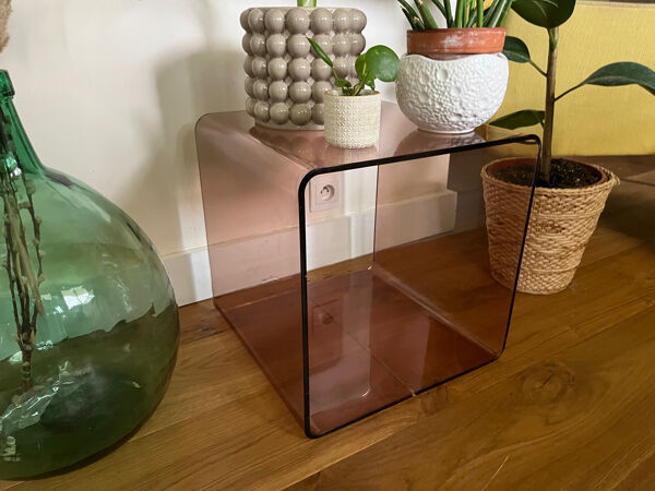 Cube plexiglass fumé vintage Miche Dumas pour Roche Bobois 70