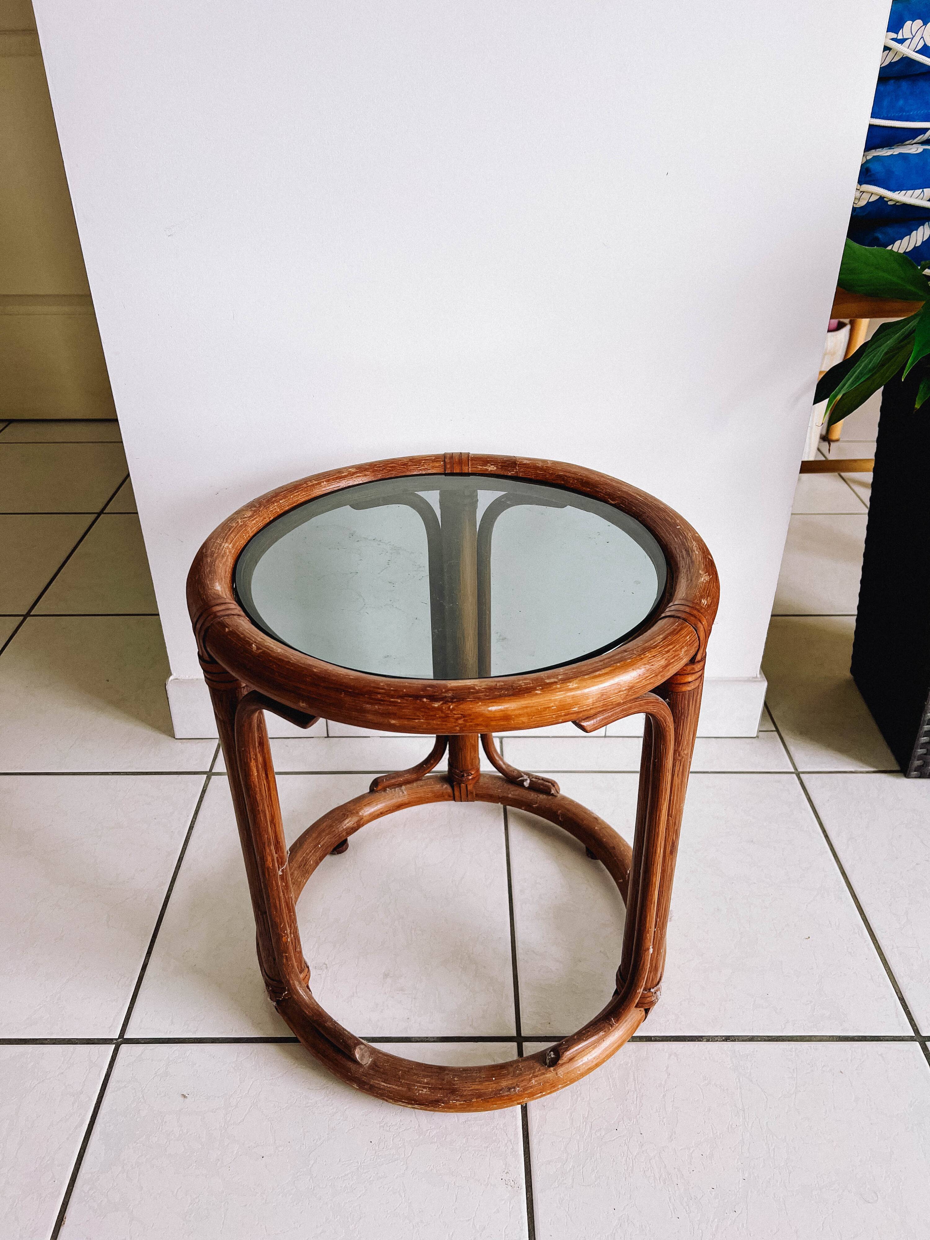 Round rattan coffee table from the 60s