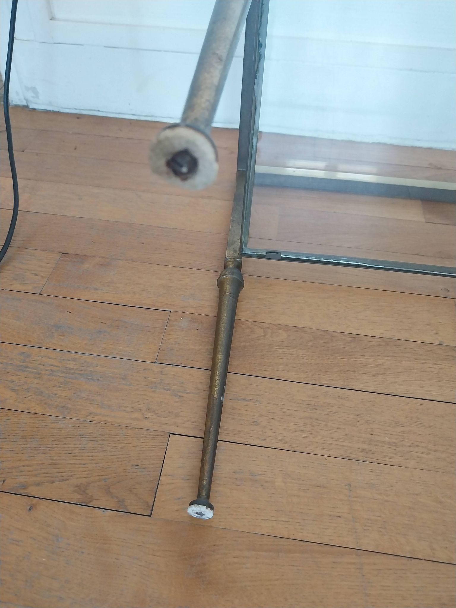 Brass and glass side table, pedestal table, end table.