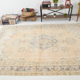 7x10 beige & navy blue vintage rug, 215x302cm