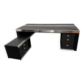 Guido Faleschini For Mariani, L-shaped Leather and Steel Desk, Italy 1970s