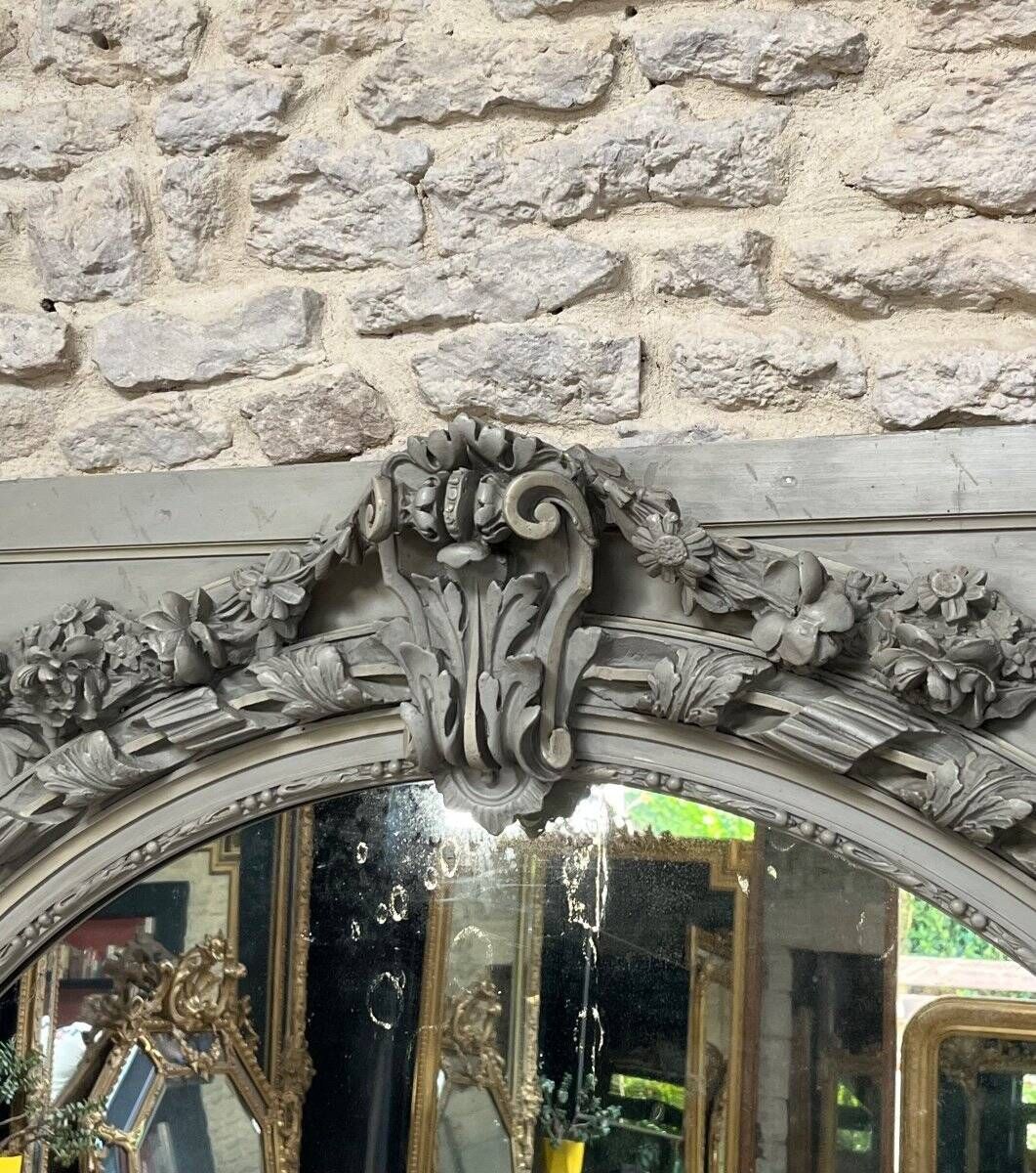 Important Antique Boiserie 176.5cm/158cm 19th Century Fireplace Mirror with Pitted Glass