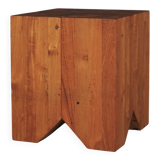 Brutalist solid Teak wood Stool or Side Table. 1990s
