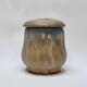 Gilbert Metenier Covered pot in beige and blue art nouveau flamed stoneware