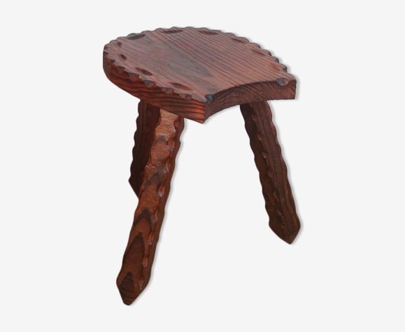 Tabouret de ferme brutaliste tripode en bois vintage