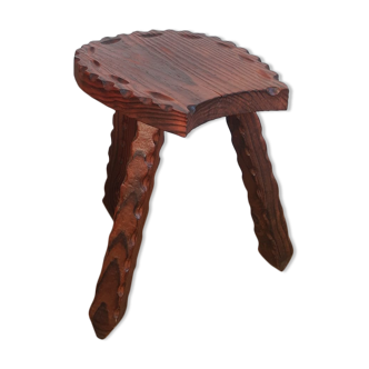 Tabouret de ferme brutaliste tripode en bois vintage