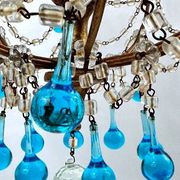 Italian chandelier with blue beads and gilded wood