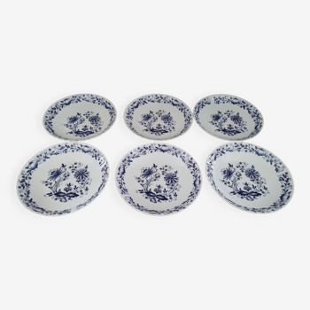 Lot de 6 assiettes creuses en porcelaine Bavaria décor floral bleu nuit