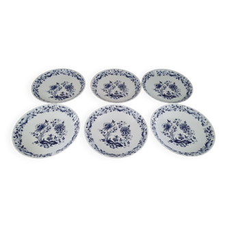 Lot de 6 assiettes creuses en porcelaine Bavaria décor floral bleu nuit