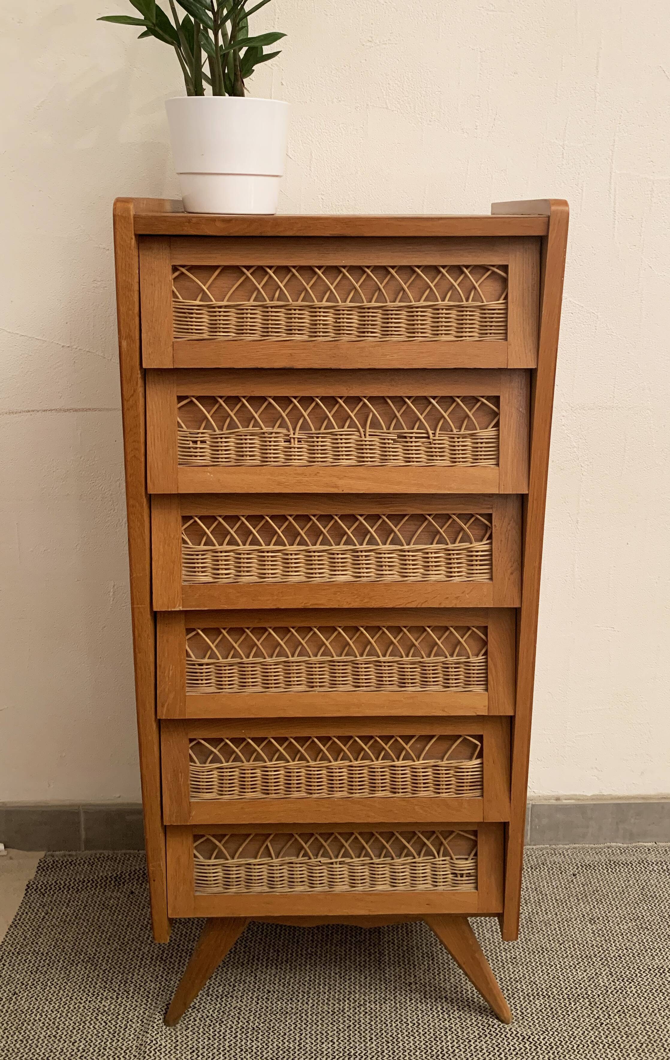 Oak and rattan 1950s