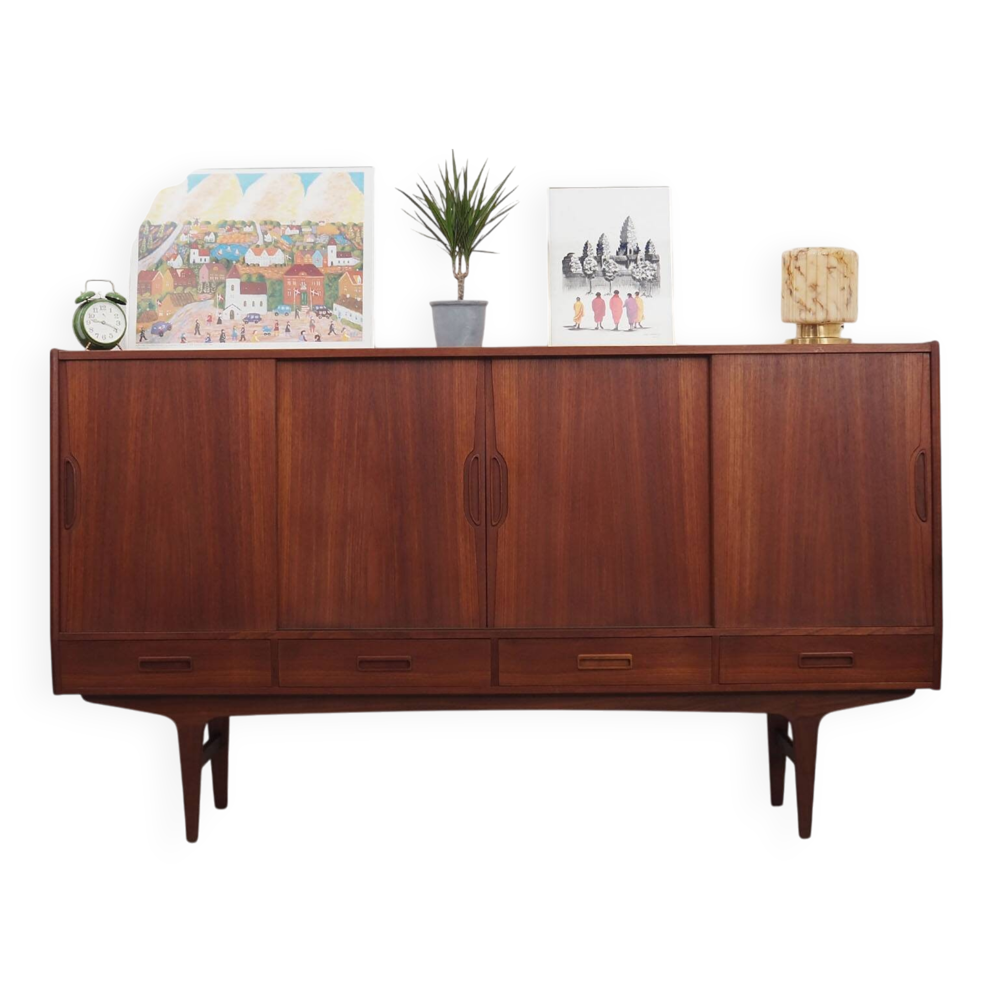 Buffet haut en teck, design danois, années 1960, designer : Børge Seindal, fabricant