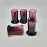 5 Small Liqueur Glasses Vodka Cups in Bubble Blown Glass Plum Biot?