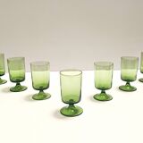 Set of Nine Green Hand-Blown Glass Drinking Glasses, Empoli, Italy