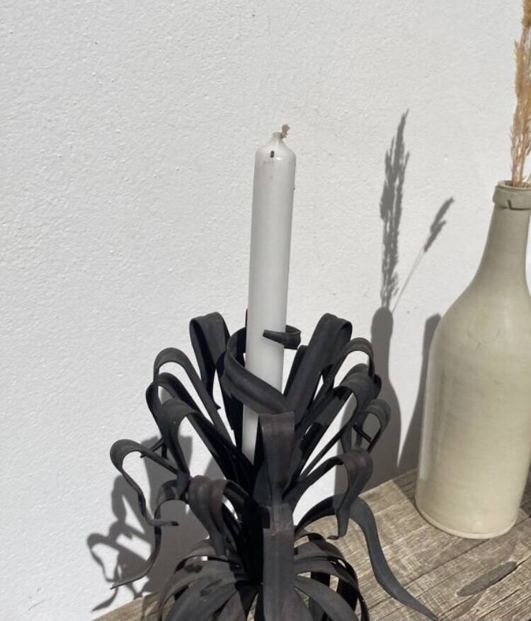 Brutalist organic candle holder in black metal