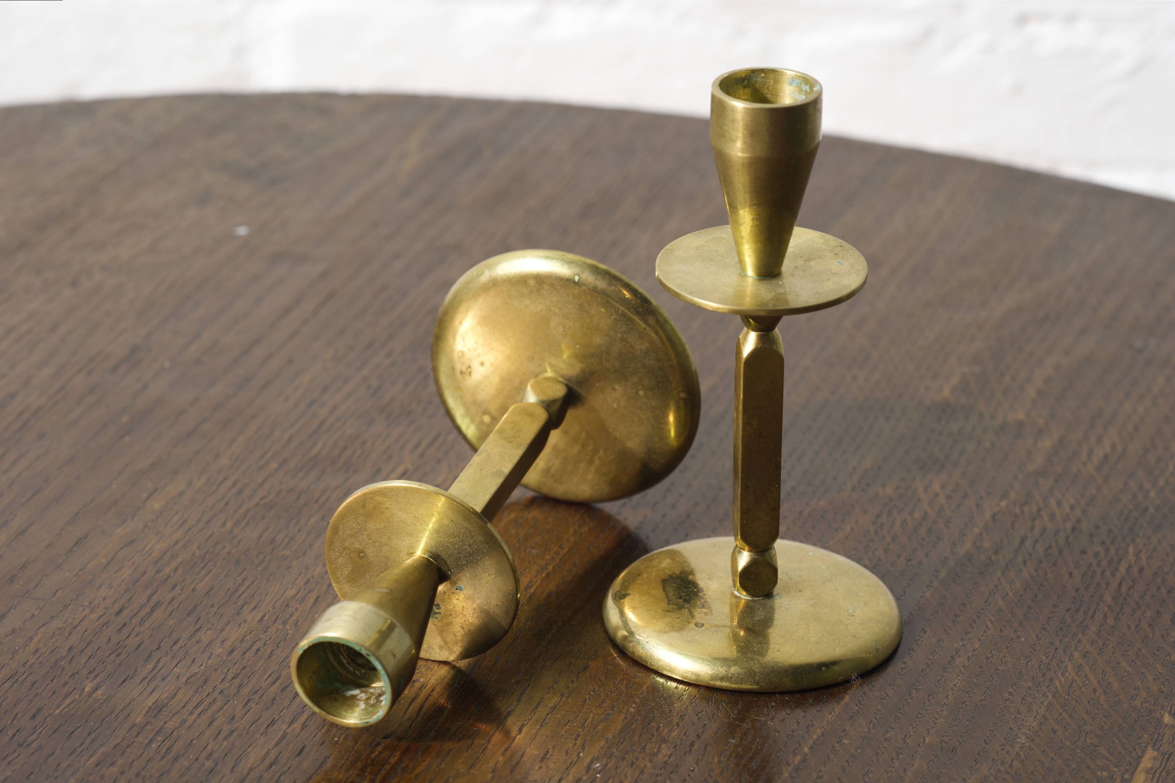 2x Mid century brass candle sticks, Kara Denmark