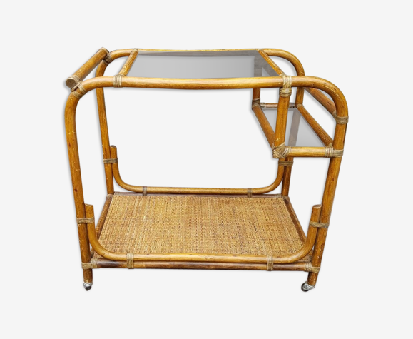 Desserte bar vintage en rotin