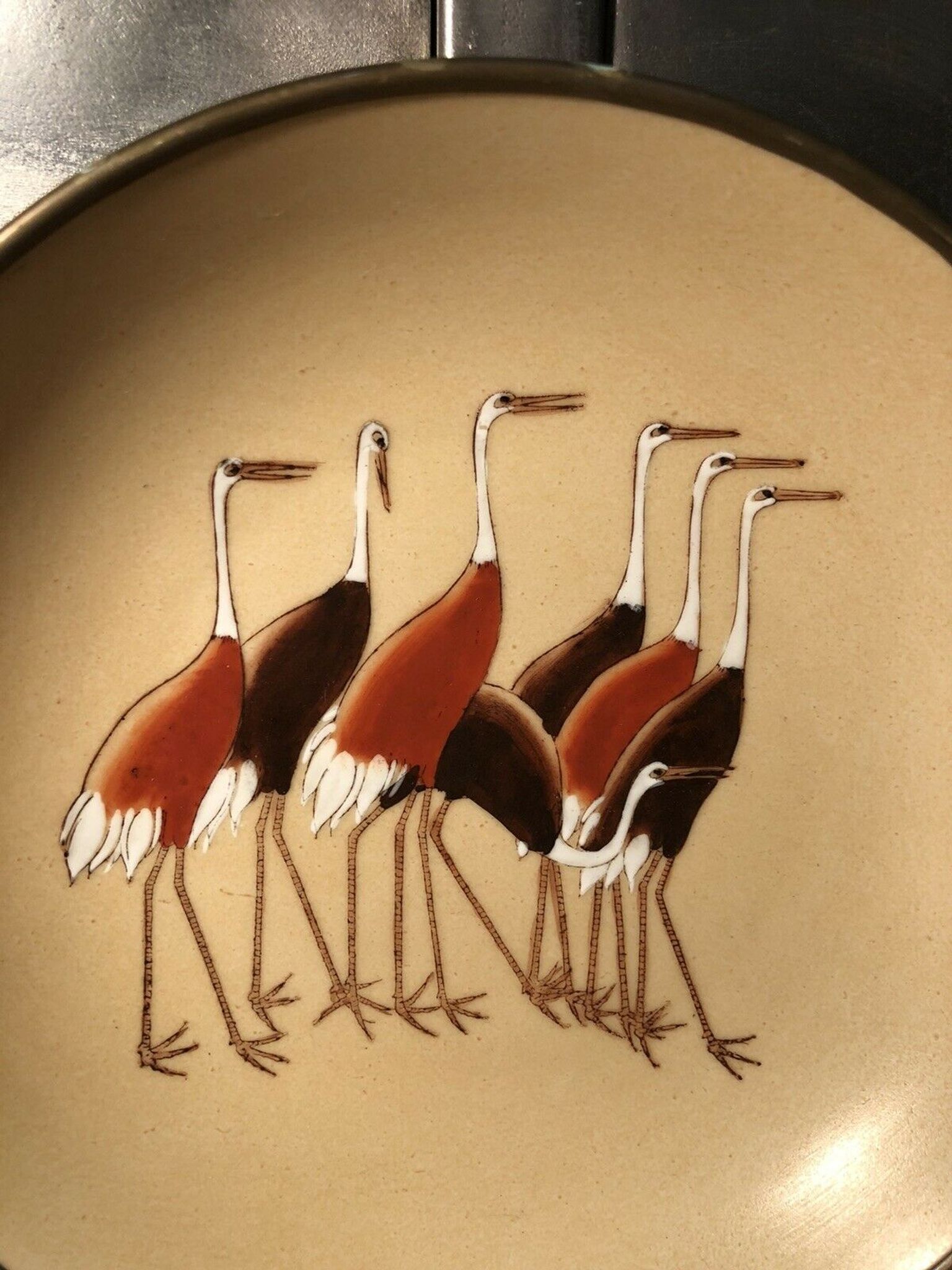 Hollow plate Japan ACF porcelain circled brass decorated with cranes