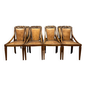 Work from the Nancy school around 1920: Suite of eight armchair chairs