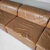 Modular "Jeep" sectional sofa in light brown leather by Anita Schmidt for Durlet, 1970.