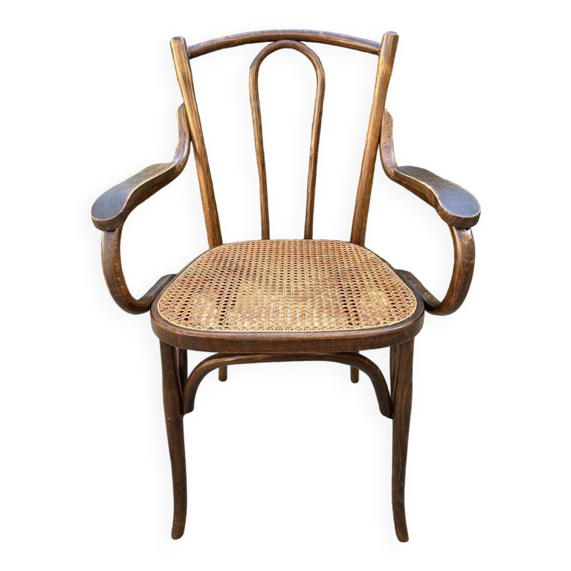 Baumann caned curved wooden armchair, 1900