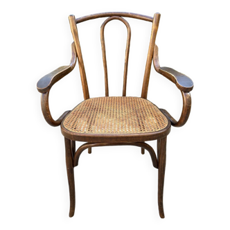 Baumann curved caned wood armchair, 1900