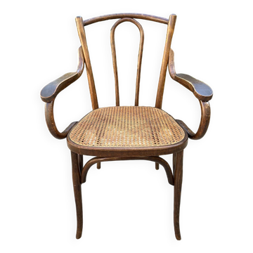 Baumann caned curved wooden armchair, 1900