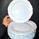 MONTEREAU Set of 12 old scalloped flat plates Pastel blue opaque earthenware 1820-30