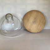Plateau à fromage cloche à fromage année 70 bois et verre