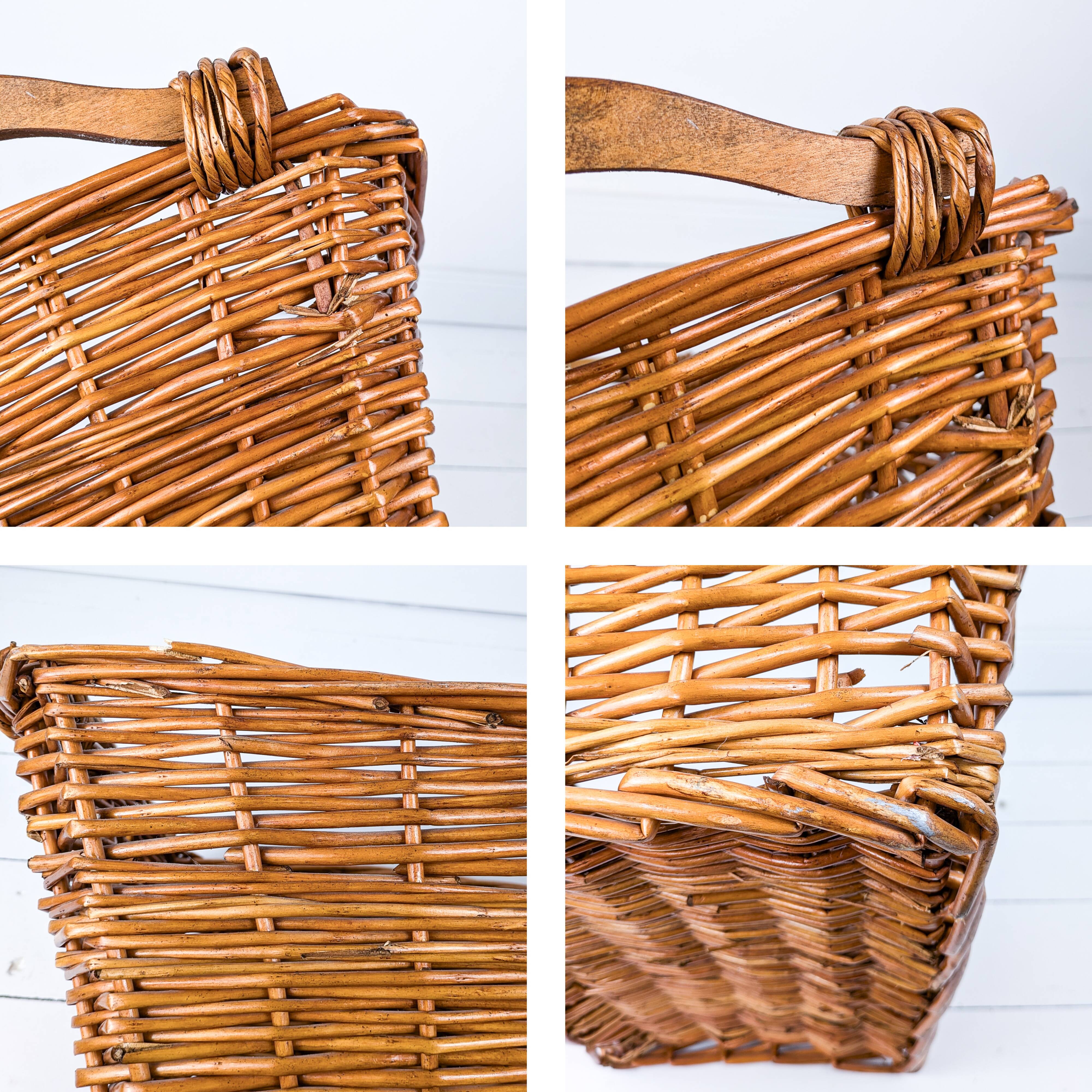 Panier Vintage Anse Rangement Mid Century Panier en osier tressé brun rougeArtisanat Hygge Skandi Sc