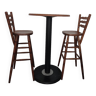 High table + 2 vintage wooden bistro bar stools