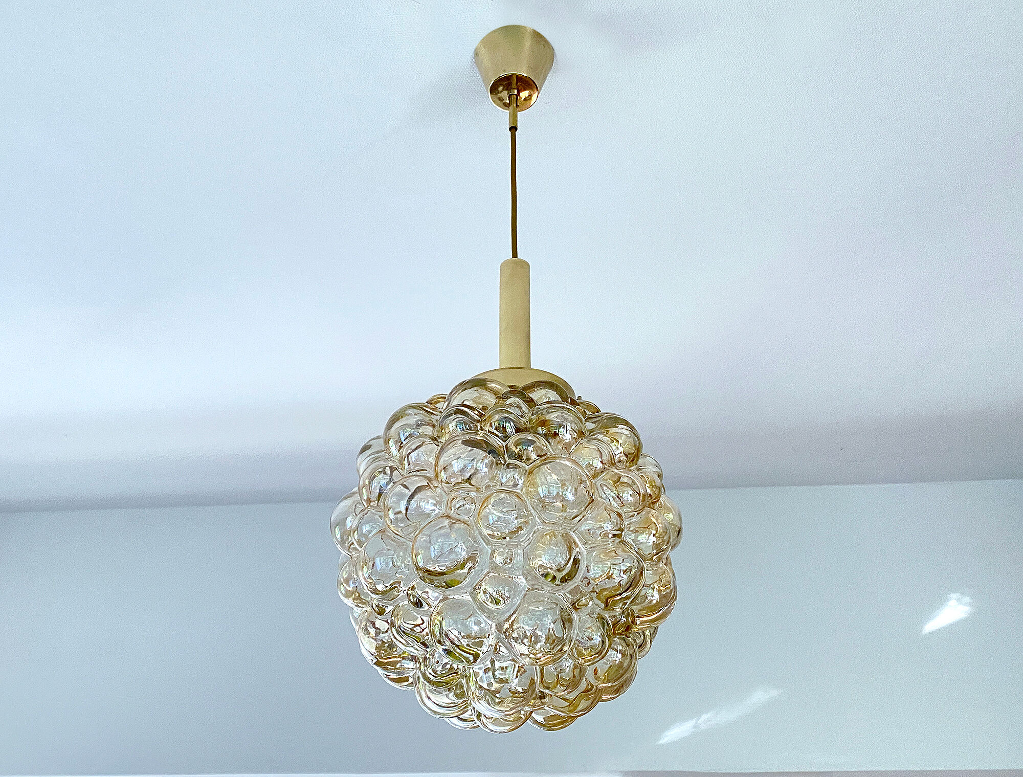 Vintage Limburg pendant lamp, Bubble Glass & Brass, 60s