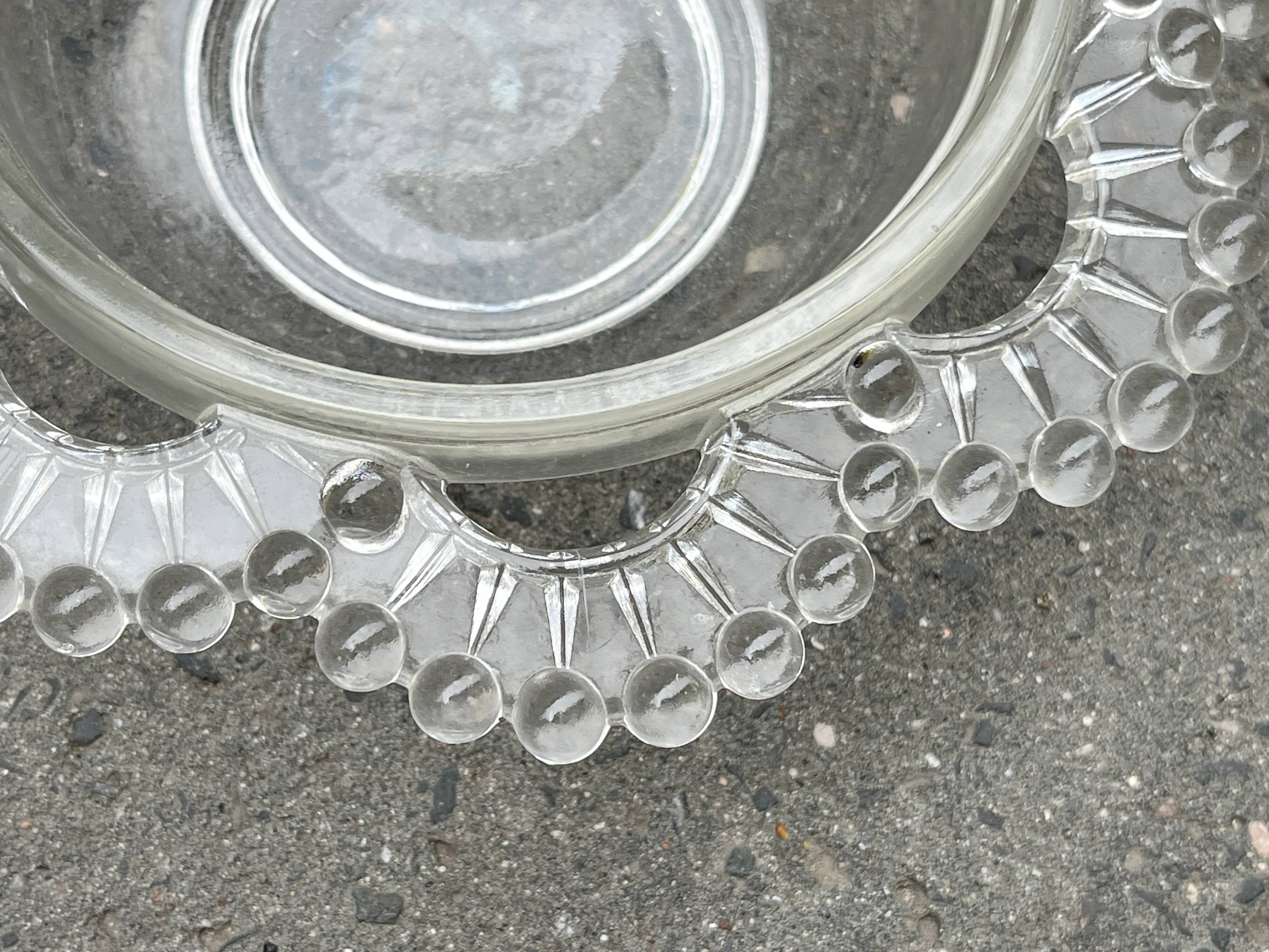 Glass salad bowl with beaded rim, 1900, Art Deco glass salad bowl in the shape of a flower